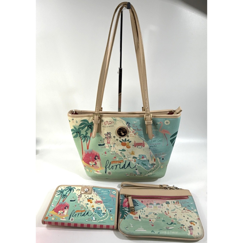 Spartina 449 Greetings From Florida Map tote, wristlet and wallet